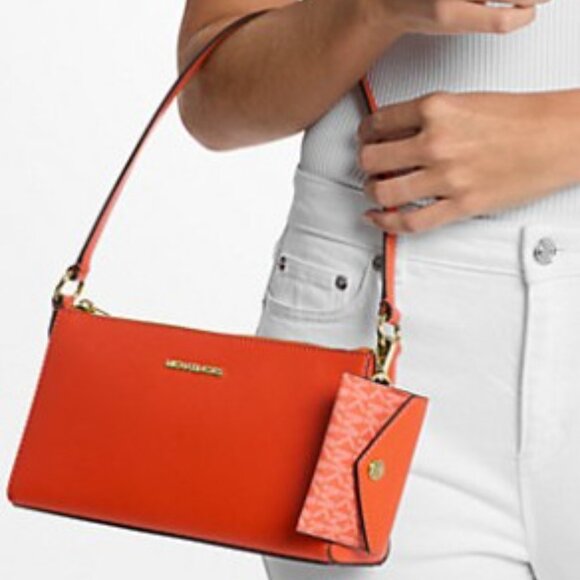 MICHAEL KORS Vincent Medium Saffiano Leather Pochette with Card Case in Red Clay - Picture 6 of 6